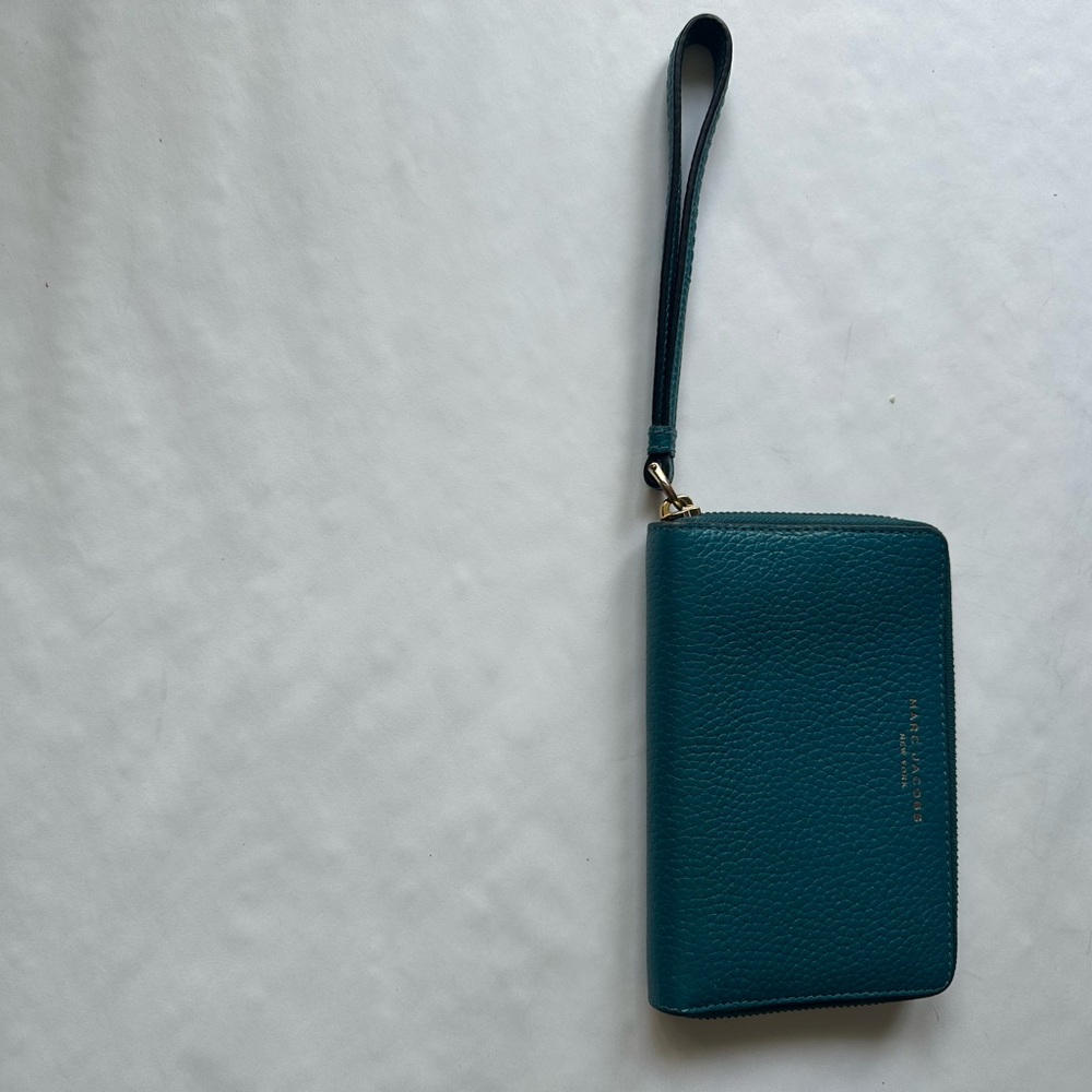 Marc Jacobs Teal Blue Key Holder with Textured Leather and Wrist Strap